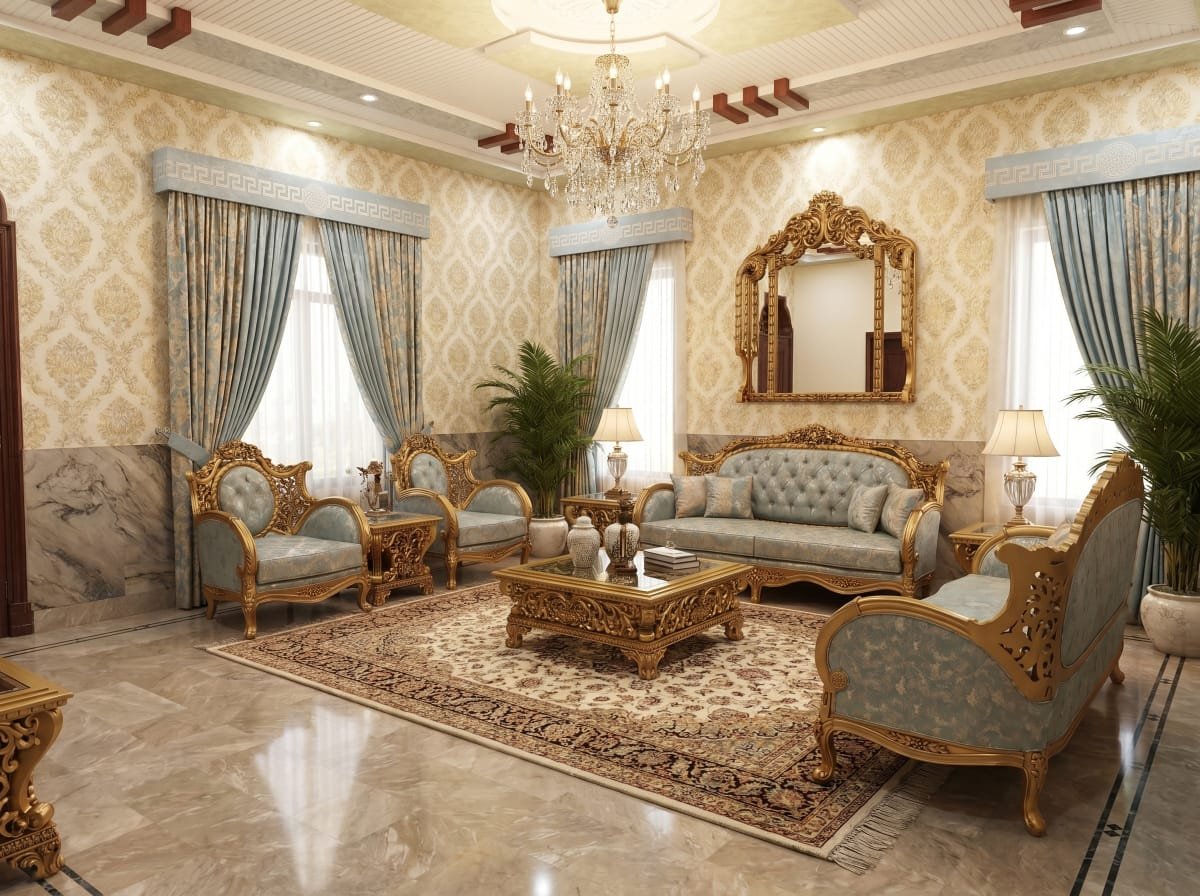 Baroque Velvet 7-Seater Hand-Carved Sofa Set