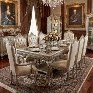 Imperial Crown 8-Seater Hand-Carved Dining Table Set