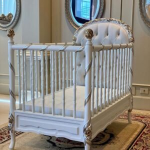 Royal Victorian Hand-Carved White & Gold Luxury Baby Cot